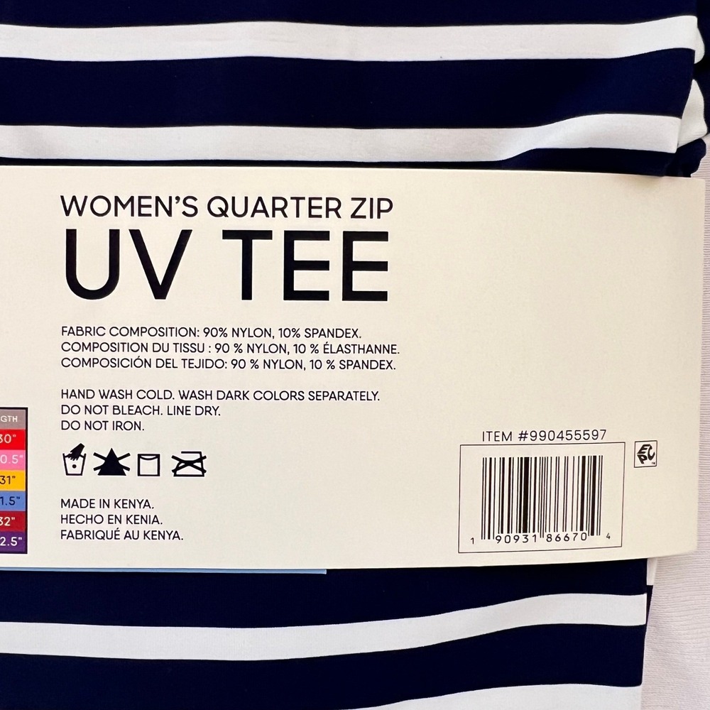 Lands End Womens Quarter Zip UV Tee Navy White Striped UPF 50 Long Sleeve Large - Picture 9 of 9